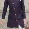 Navy Blue And Maroon Art Silk Jacquard Indowestern Sherwani Party Wear