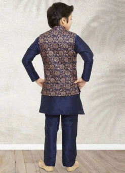 Navy Blue Art Banarasi Silk Bandi Set Party Wear -C Bazaar Shop navy blue art banarasi silk bandi set kdbmsc212 b
