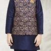 Navy Blue Art Banarasi Silk Bandi Set Party Wear