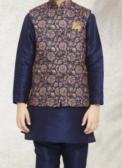 Navy Blue Art Banarasi Silk Bandi Set Party Wear