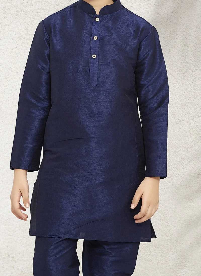 Navy Blue Art Banarasi Silk Soild Plain Kurta Pyjama Party Wear 1 Navy Blue Art Banarasi Silk Soild Plain Kurta Pyjama Party Wear