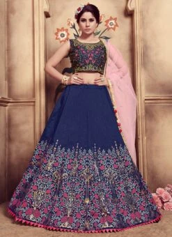 Navy Blue Art Silk A Line Lehenga Party Wear -C Bazaar Shop navy blue art silk a line lehenga ghsprp8745 u