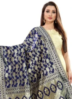 Navy Blue Art Silk Benarasi Dupatta Party Wear -C Bazaar Shop navy blue art silk benarasi dupatta dusli105blu b