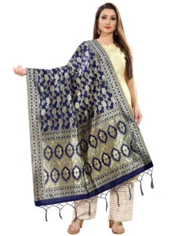 Navy Blue Art Silk Benarasi Dupatta Party Wear -C Bazaar Shop navy blue art silk benarasi dupatta dusli105blu u
