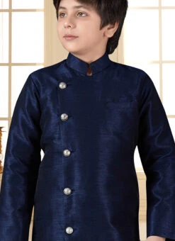 Navy Blue Art Silk Indowestern Sherwani Set Wedding Wear