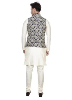 Navy Blue Art Silk Jacquard Nehru Jacket 5 Navy Blue Art Silk Jacquard Nehru Jacket -C Bazaar Shop navy blue art silk jacquard nehru jacket jmkmdc605 b
