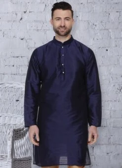 Navy Blue Art Silk Kurta -C Bazaar Shop navy blue art silk kurta mmmdmf107 b