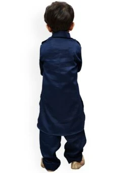 Navy Blue Art Silk Pathani Kurta Pyjama 5 Navy Blue Art Silk Pathani Kurta Pyjama -C Bazaar Shop navy blue art silk pathani kurta pyjama kddmf487 b