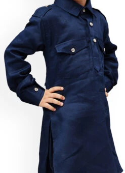 Navy Blue Art Silk Pathani Kurta Pyjama