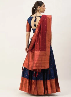 Navy Blue Art Silk Zari A Line Lehenga Festive Wear -C Bazaar Shop navy blue art silk zari a line lehenga ghsrk175521 b
