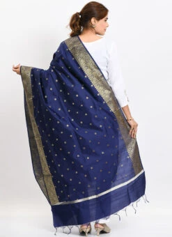 Navy Blue Banarasi Silk Weaving Work Dupatta Work Wear -C Bazaar Shop navy blue banarasi silk weaving work dupatta dpdmimfd183 b