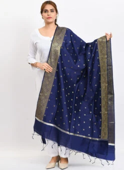 Navy Blue Banarasi Silk Weaving Work Dupatta Work Wear -C Bazaar Shop navy blue banarasi silk weaving work dupatta dpdmimfd183 u