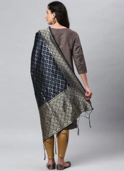Navy Blue Benarasi Silk Jacquard Woven Dupatta Festive Wear -C Bazaar Shop navy blue benarasi silk jacquard woven dupatta dpsli1402105blu b
