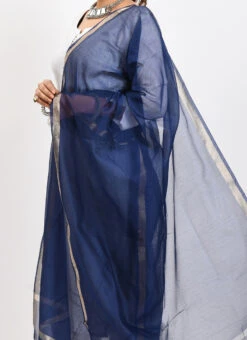 Navy Blue Chanderi Cotton Dupatta Festive Wear