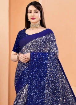 Navy Blue Color Sequins Work Georgette Saree Party Wear 7 Navy Blue Color Sequins Work Georgette Saree Party Wear -C Bazaar Shop navy blue color sequins work georgette saree sassd30504 b