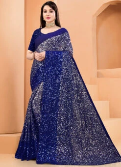 Navy Blue Color Sequins Work Georgette Saree Party Wear 6 Navy Blue Color Sequins Work Georgette Saree Party Wear -C Bazaar Shop navy blue color sequins work georgette saree sassd30504 u