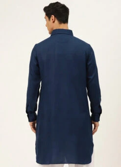 Navy Blue Cotton Blend Kurta -C Bazaar Shop navy blue cotton blend kurta kudmk5180 b