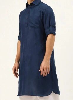 Navy Blue Cotton Blend Kurta