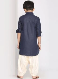 Navy Blue Cotton Blend Solid Stitched Kurta Pyjama Party Wear -C Bazaar Shop navy blue cotton blend solid stitched kurta pyjama kdbdmf7514ctn b