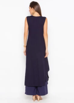 Navy Blue Cotton Embroidered Kurta Palazzo Set After Six Wear -C Bazaar Shop navy blue cotton embroidered kurta palazzo set krsmnc2111ks b