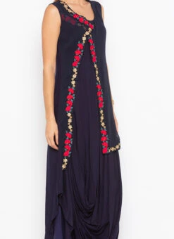 Navy Blue Cotton Embroidered Kurta Palazzo Set After Six Wear