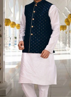 Navy Blue Cotton Nehru Jacket