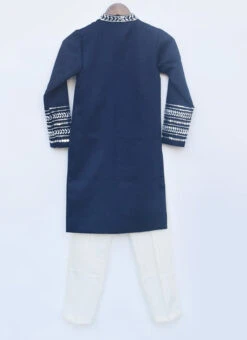 Navy Blue Cotton Silk Embroidered Classic Sherwani -C Bazaar Shop navy blue cotton silk embroidered classic sherwani kdbdfk2511 b