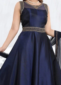 Navy Blue Crepe Anarkali Suit Party Wear