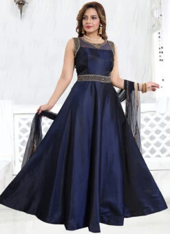 Navy Blue Crepe Anarkali Suit Party Wear -C Bazaar Shop navy blue crepe anarkali suit slmnfg264blue u