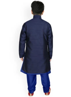 Navy Blue Dupion Silk Boys Kurta Pyjama Festive Wear -C Bazaar Shop navy blue dupion silk boys kurta pyjama kbddmf5740 b