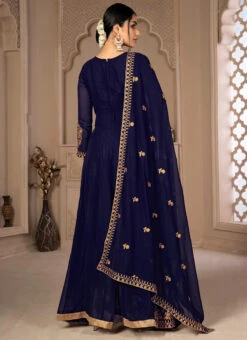 Navy Blue Embroidery Georgette Anarkali Suit Party Wear -C Bazaar Shop navy blue embroidery georgette anarkali suit slsdib6 b