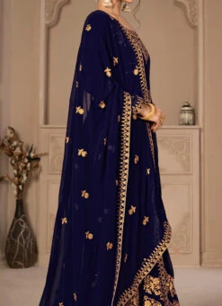 Navy Blue Embroidery Georgette Anarkali Suit Party Wear