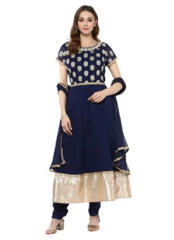 Navy Blue Georgette Anarkali Suit After Six Wear -C Bazaar Shop navy blue georgette anarkali suit sldrrsm362 u