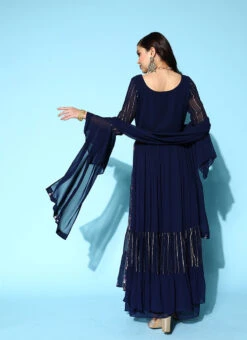 Navy Blue Georgette Embroidered Anarkali Suit Work Wear -C Bazaar Shop navy blue georgette embroidered anarkali suit slmza016004nbl b