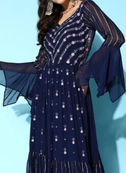 Navy Blue Georgette Embroidered Anarkali Suit Work Wear