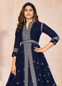 Navy Blue Georgette Embroidered Anarkali Suit Party Wear -C Bazaar Shop navy blue georgette embroidered anarkali suit slsrf26448 b