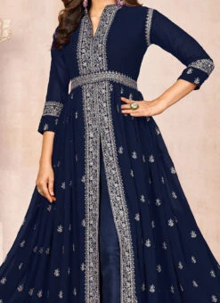 Navy Blue Georgette Embroidered Anarkali Suit Party Wear