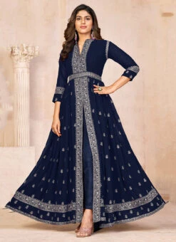 Navy Blue Georgette Embroidered Anarkali Suit Party Wear -C Bazaar Shop navy blue georgette embroidered anarkali suit slsrf26448 u