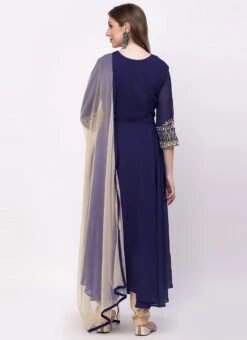 Navy Blue Georgette Embroidered Anarkali Suit With Cream Dupatta Work Wear -C Bazaar Shop navy blue georgette embroidered anarkali suit with cream dupatta sldmf7479ny b
