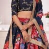 Navy Blue Georgette Printed Lehenga Choli Party Wear