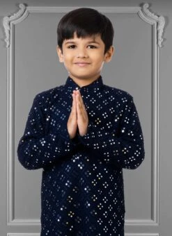 Navy Blue Georgette Embroidered Boys Kurta Pyjama Party Wear 5 Navy Blue Georgette Embroidered Boys Kurta Pyjama Party Wear -C Bazaar Shop navy blue georgette embroidered boys kurta pyjama kdbkvs729 b