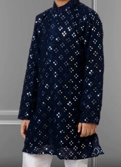 Navy Blue Georgette Embroidered Boys Kurta Pyjama Party Wear