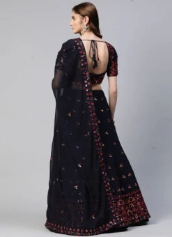 Navy Blue Georgette Embroidered Sequins A Line Lehenga Party Wear -C Bazaar Shop navy blue georgette embroidered sequins a line lehenga ghsacw3071 b