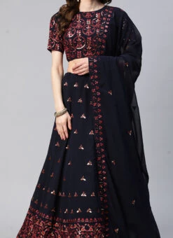 Navy Blue Georgette Embroidered Sequins A Line Lehenga Party Wear