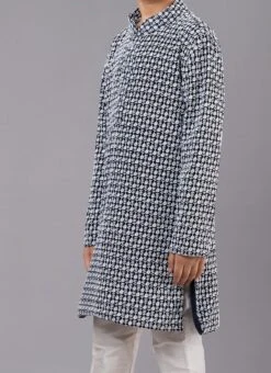 Navy Blue Georgette Embroidery Kids Kurta Pyjama Party Wear