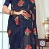 Navy Blue Georgette Embroidery N Sequins Saree Party Wear