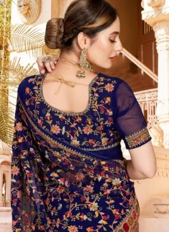Navy Blue Georgette Embroidery Saree Party Wear 7 Navy Blue Georgette Embroidery Saree Party Wear -C Bazaar Shop navy blue georgette embroidery saree sasnfk6704 b