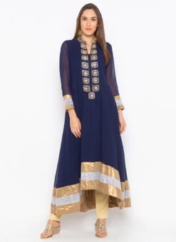 Navy Blue Georgette Stones Work Kurta Straight Pant Set Party Wear 6 Navy Blue Georgette Stones Work Kurta Straight Pant Set Party Wear -C Bazaar Shop navy blue georgette stones work kurta straight pant set krsmnc2067 u