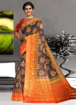 Navy Blue Kanjeevaram Silk Zari Work Saree Party Wear -C Bazaar Shop navy blue kanjeevaram silk zari work saree sadsf4876 u