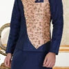 Navy Blue N Pink Art Silk Jacquard Bandhgala Jacket